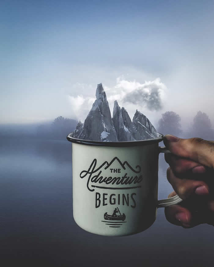 茶杯与山的超现实和梦幻般的照片处理 视觉摄影 第2张